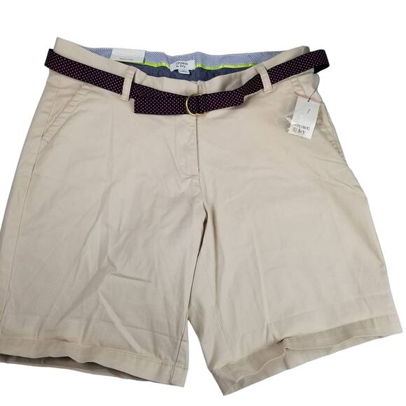 Crown & Ivy Classic Khaki Shorts Web Blue Pink Dot Belt NEW Size 8 - Picture 1 of 5